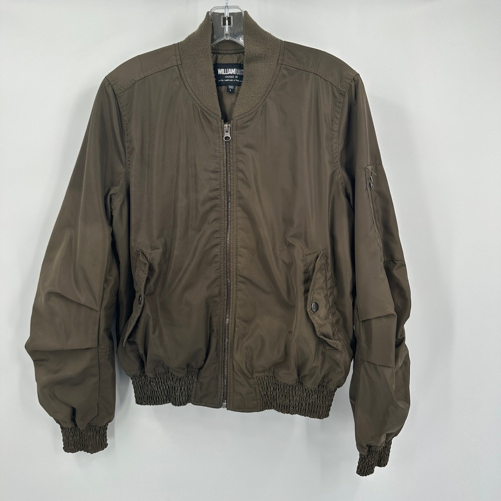 William Rast Mens Bomber Flight Jacket Sz L Olive Green Utility Gorpcore Rugged